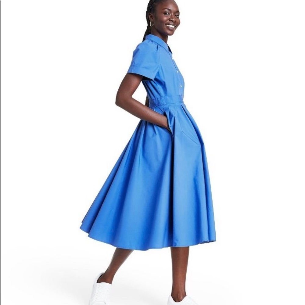 Alexis For Target Dress Size XS Short Sleeve Shirtdress Pockets Blue Midi NWT - Picture 3 of 4